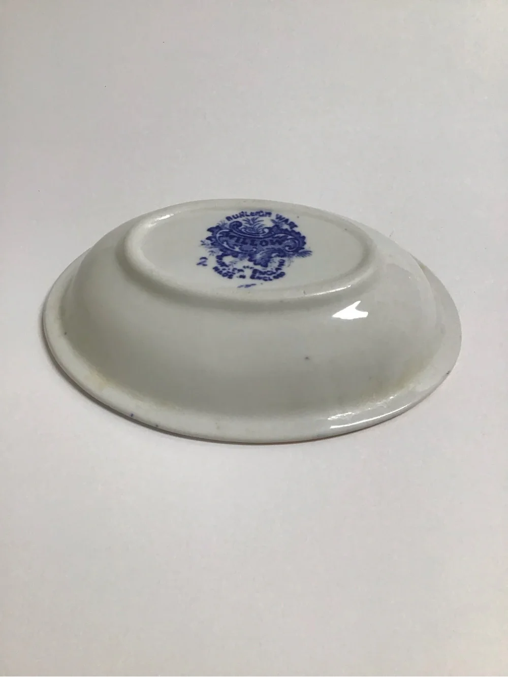Blue Willow Antique 1920's England Burleigh Ware Oval Soap Dish Ridges Gold Rim
